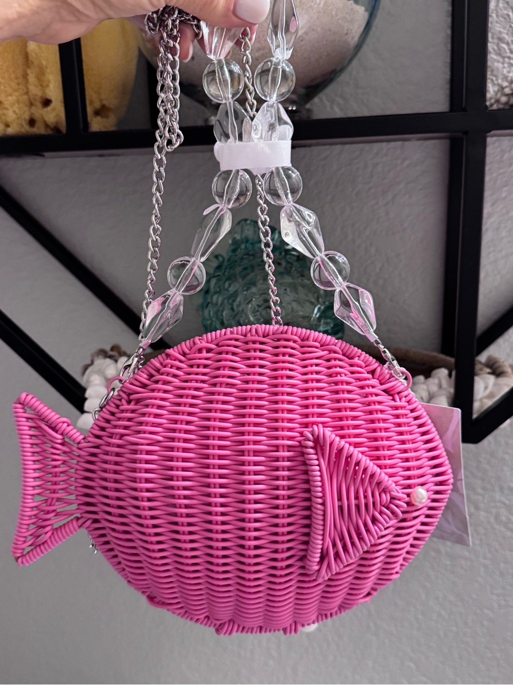 Tommy Bahama Pink Fish-Shaped Woven Mini Bag